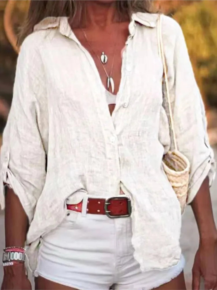 Saviig Cotton Linen Women's Long Sleeve Cardigan Blouse