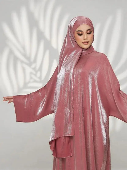 Saviig Ramadan Eid Satin Abaya Dubai Kimar Muslim Kaftan Dress
