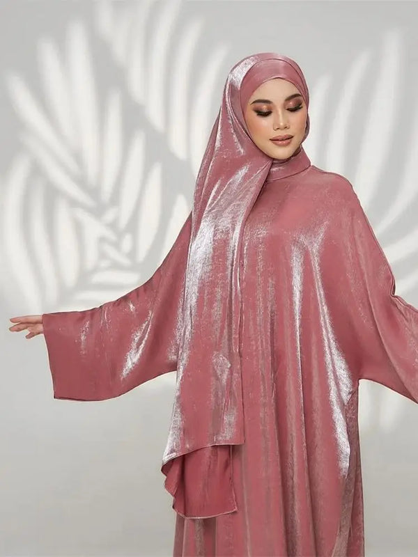 Saviig Ramadan Eid Satin Abaya Dubai Kimar Muslim Kaftan Dress