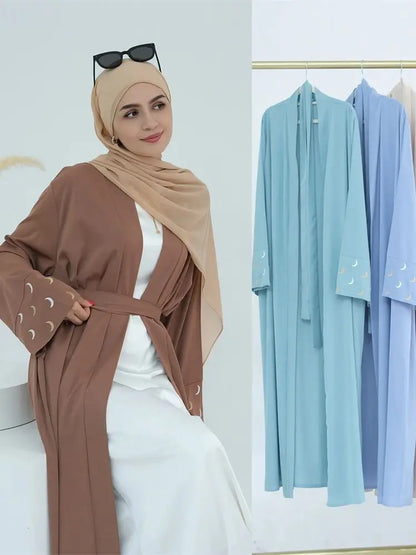 Saviig Ramadan Moon Embroidered Abaya Kimono Dubai Luxury 2025