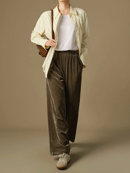 Saviig Velvet Wide Leg Pants 2024 Winter Collection