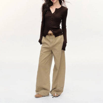 Saviig Vintage Khaki Wide Leg Jeans for Women - High Waist & Loose Fit
