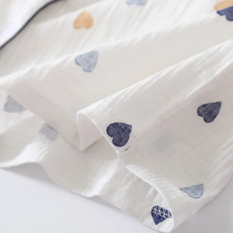 Saviig Cotton Gauze Short Sleeve Pajama Set