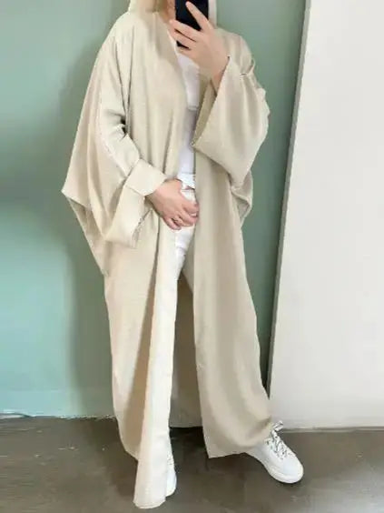 Saviig Batwing Kimono Abaya Dubai Dress for Women - Cotton Linen Muslim Caftan