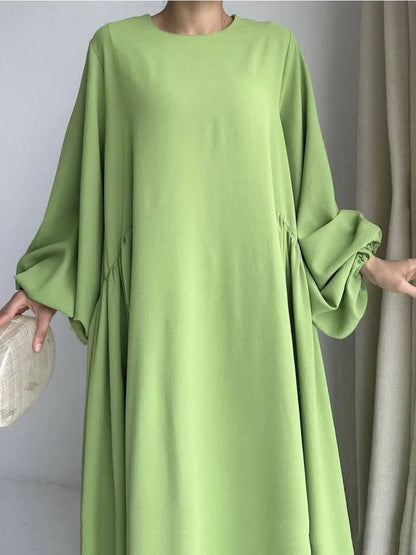 Saviig Ramadan Abaya Dress with Lantern Sleeves for Muslim Women