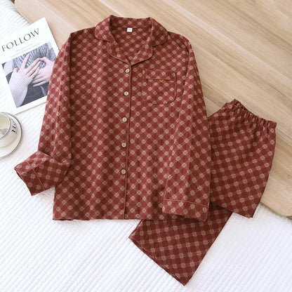 Saviig Cotton Pajama Set: Long Sleeve Top & Pants Two Piece Set for Women