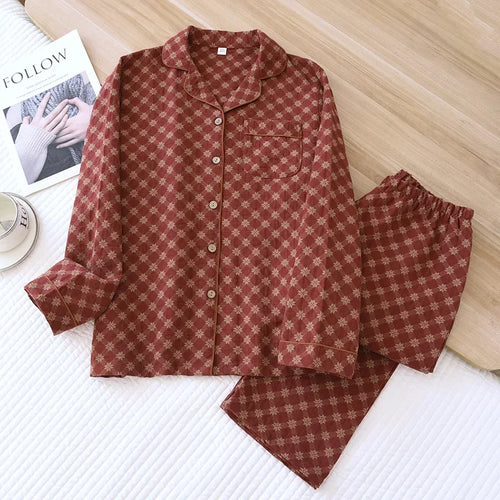 Saviig Cotton Pajama Set: Long Sleeve Top & Pants Two Piece Set for Women