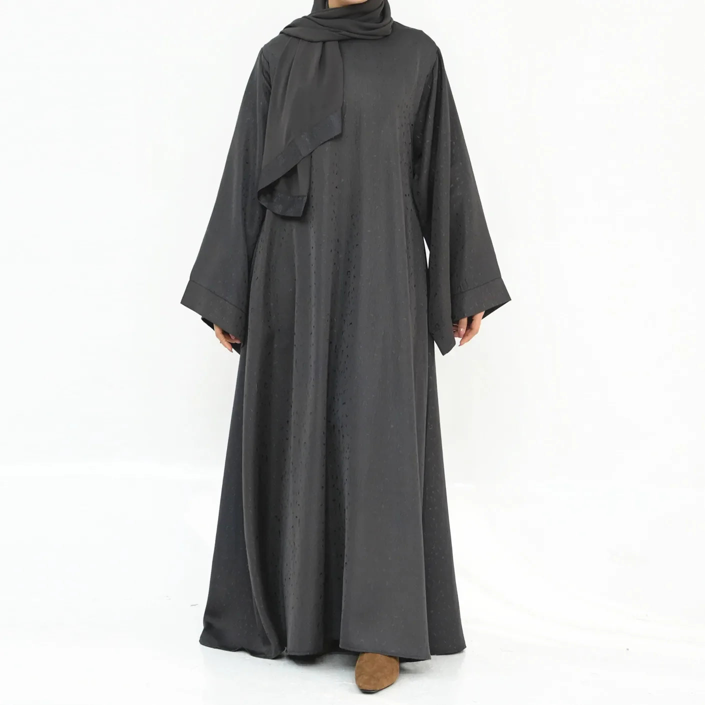 Saviig 3D Jacquard Muslim Abaya Dress for Women, O Neck Wide Sleeves