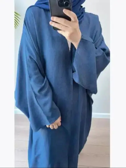 Saviig Batwing Kimono Abaya Dubai Dress for Women - Cotton Linen Muslim Caftan