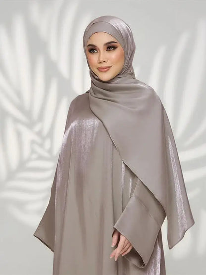 Saviig Ramadan Eid Satin Abaya Dubai Kimar Muslim Kaftan Dress