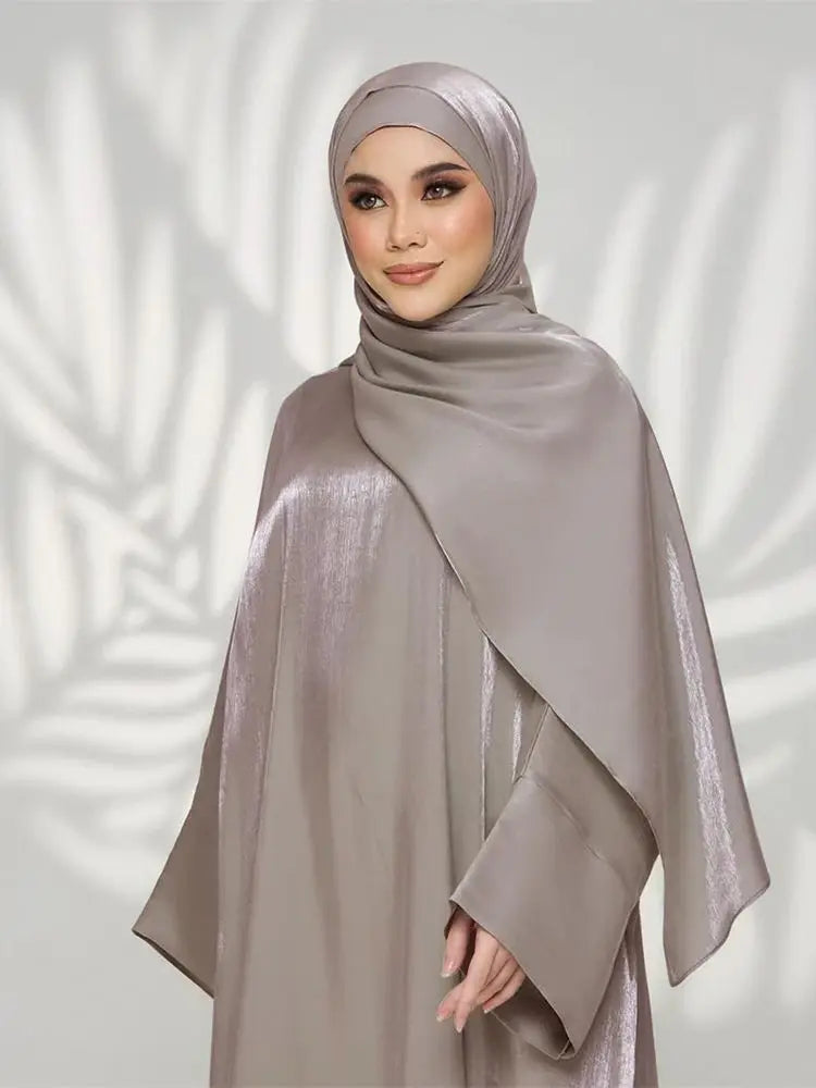 Saviig Ramadan Eid Satin Abaya Dubai Kimar Muslim Kaftan Dress