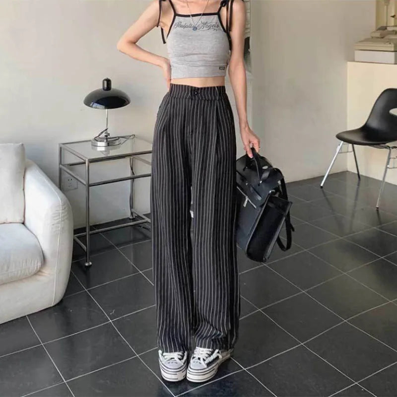Saviig High Waist Baggy Striped Suit Pants for Women