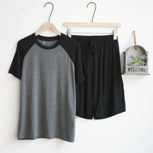 Saviig Men's Summer Pajama Set: Thin Short Sleeve Shorts, Versatile for Sports and Home