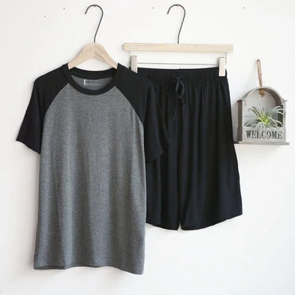 Saviig Men's Summer Pajama Set: Thin Short Sleeve Shorts, Versatile for Sports and Home