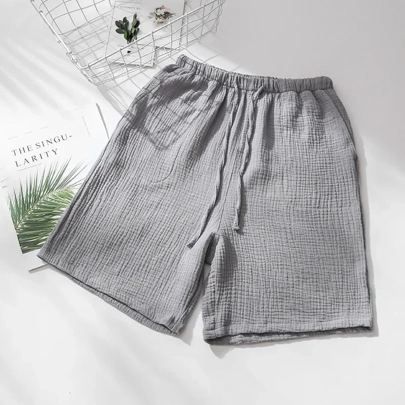 Saviig Cotton Crepe Sleep Shorts for Couples, Elastic Waist Nightwear Pajama Bottoms