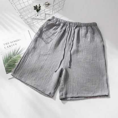 Saviig Cotton Crepe Sleep Shorts for Couples, Elastic Waist Nightwear Pajama Bottoms