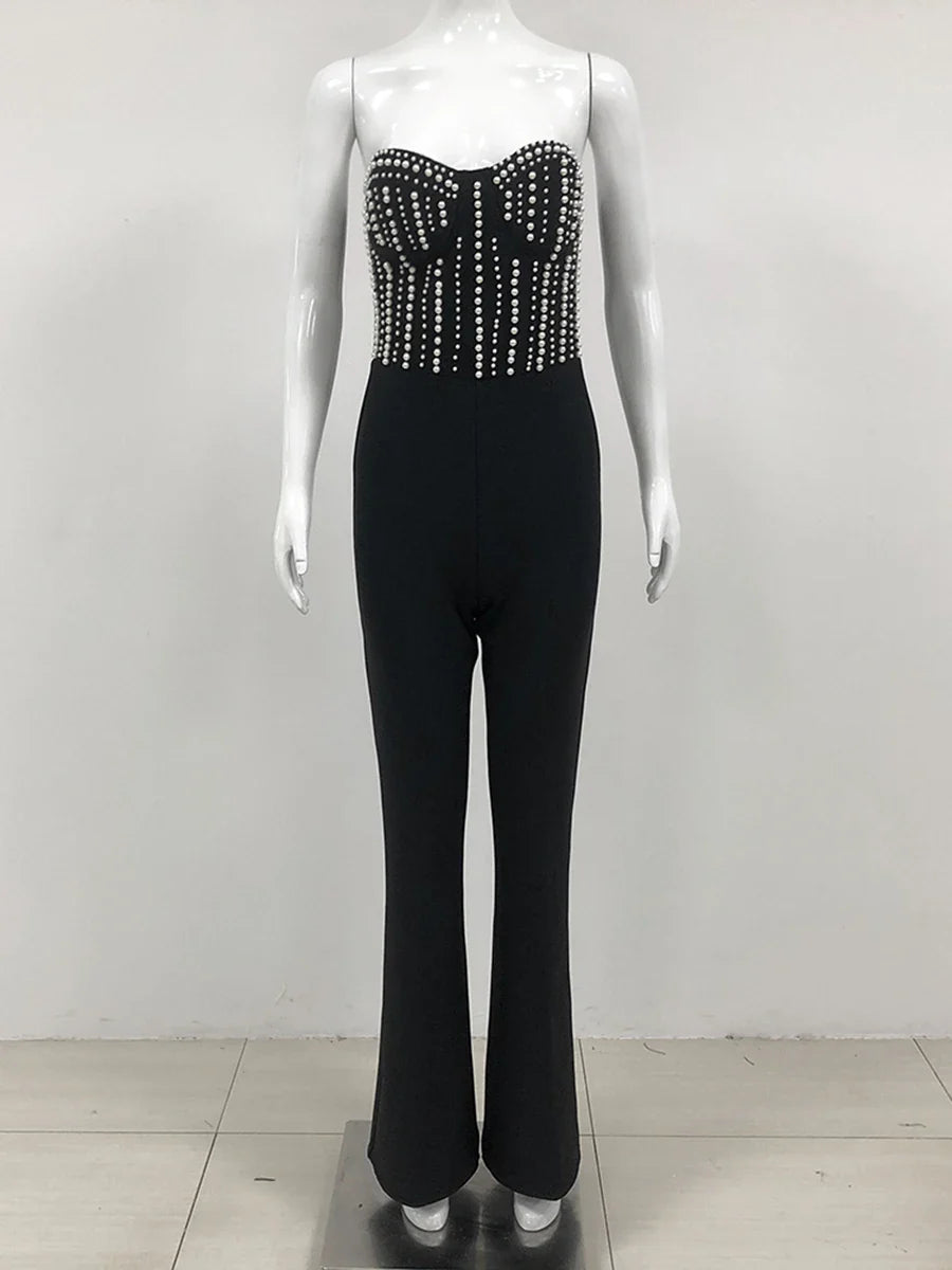 Saviig Bead Jumpsuit: Strapless Slim Fit Elegant High Waist Jumpsuit