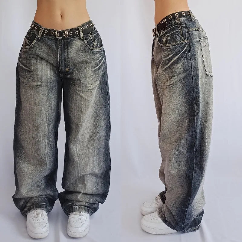 Saviig Black Letter Print Baggy Jeans: High Waist Gothic Wide Leg Trousers