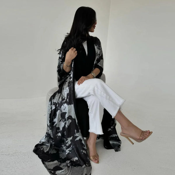 Saviig Eid Ramadan Bronzing Abaya Muslim Dress Dubai Kimono Caftan