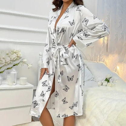 Saviig Satin Kimono Nightgown Sleepwear Nightie for Women Ÿ?? V Neck Long Sleeve Pyjama