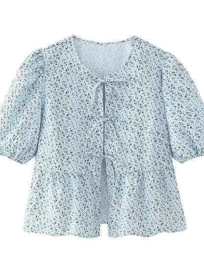 Saviig Leopard Print Contrast Lace-Up Slim Bandage Shirt