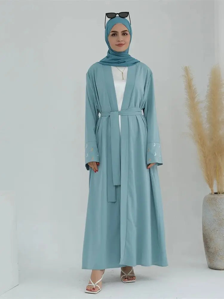 Saviig Ramadan Moon Embroidered Abaya Kimono Dubai Luxury 2025