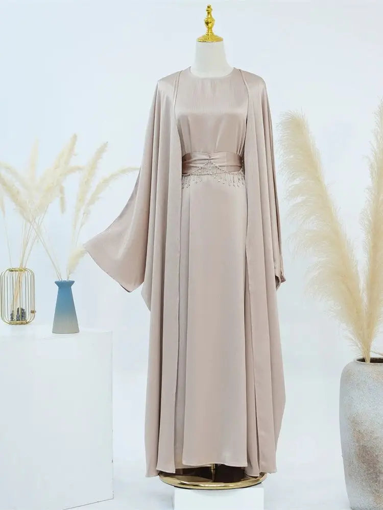 Saviig Ramadan Satin Abaya Dubai Set - Muslim Prayer Clothes Caftan Robe Femmes