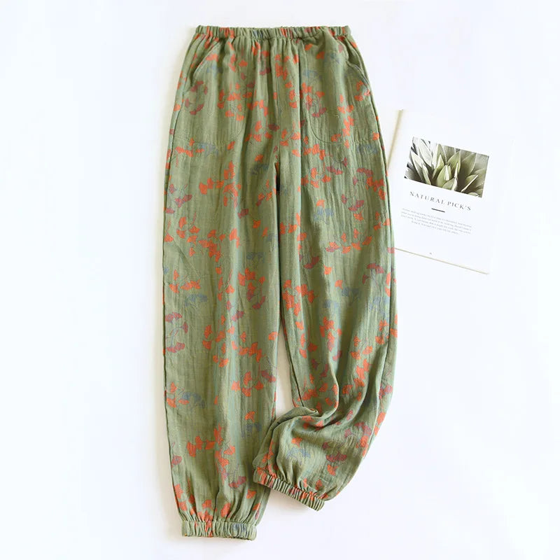 Saviig Women's Cotton Pajama Pants with Colored Flower Design
