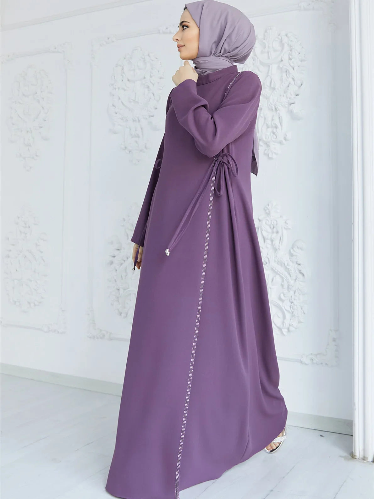 Saviig Diamond Abaya Caftan Elegant Long Sleeve Party Dress