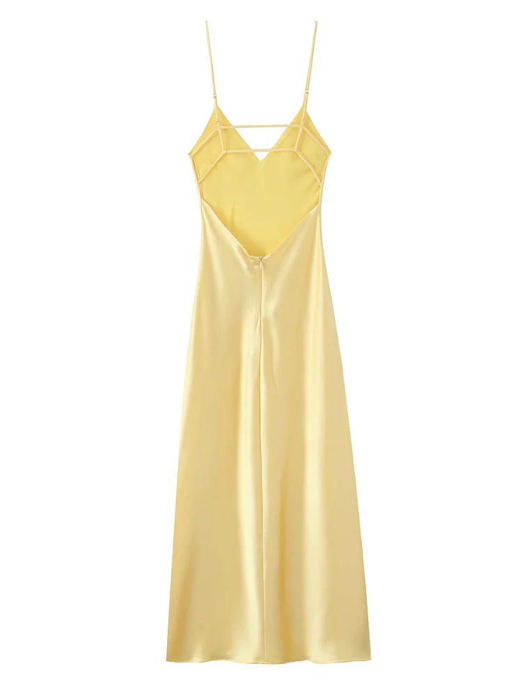 Saviig Chic Pleated V-Neck Sling Dress - Elegant A-Line Midi Dress