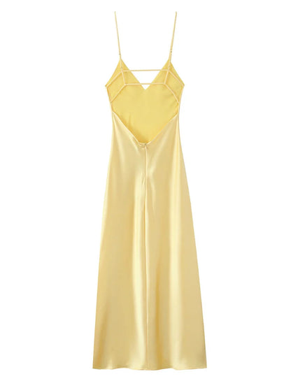 Saviig Chic Pleated V-Neck Sling Dress - Elegant A-Line Midi Dress