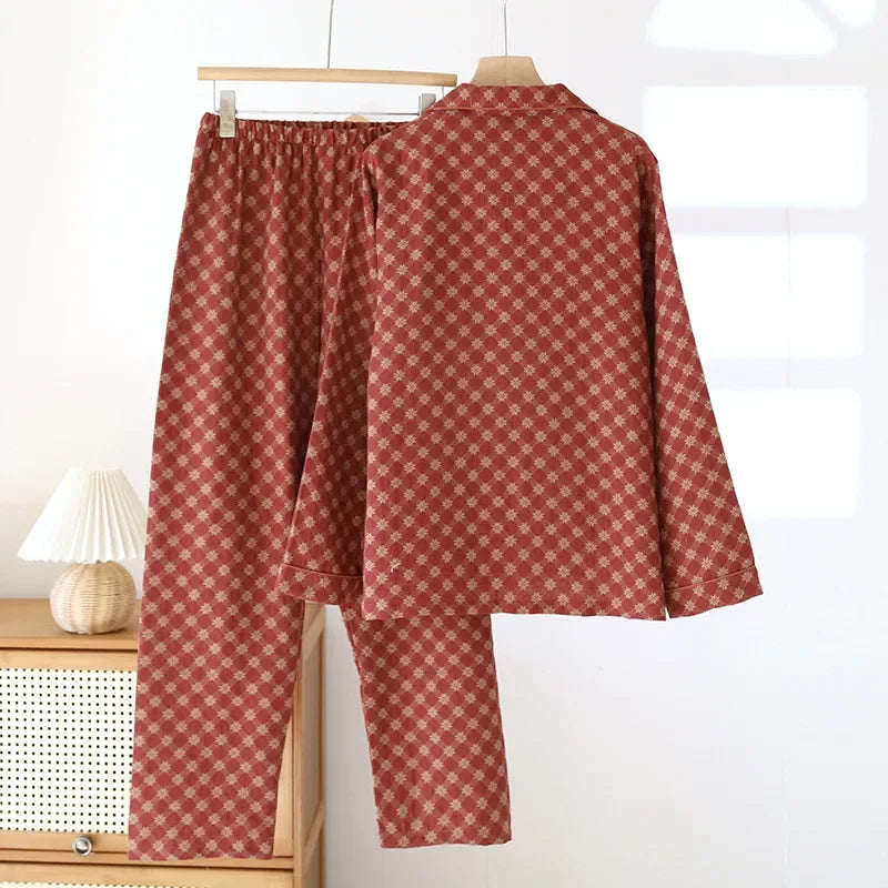 Saviig Cotton Pajama Set: Long Sleeve Top & Pants Two Piece Set for Women