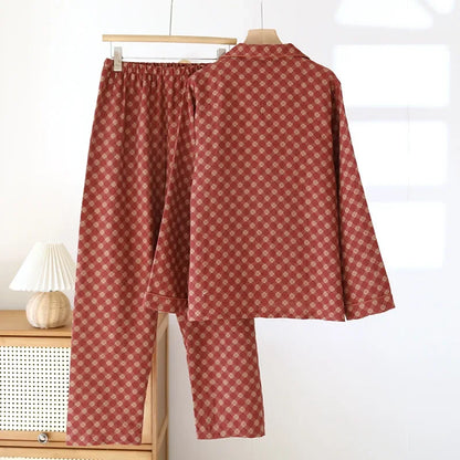 Saviig Cotton Pajama Set: Long Sleeve Top & Pants Two Piece Set for Women