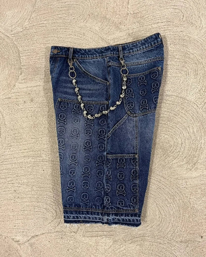 Saviig Vintage Skull Print Baggy Denim Shorts Women Gothic Hip Hop Oversized Shorts