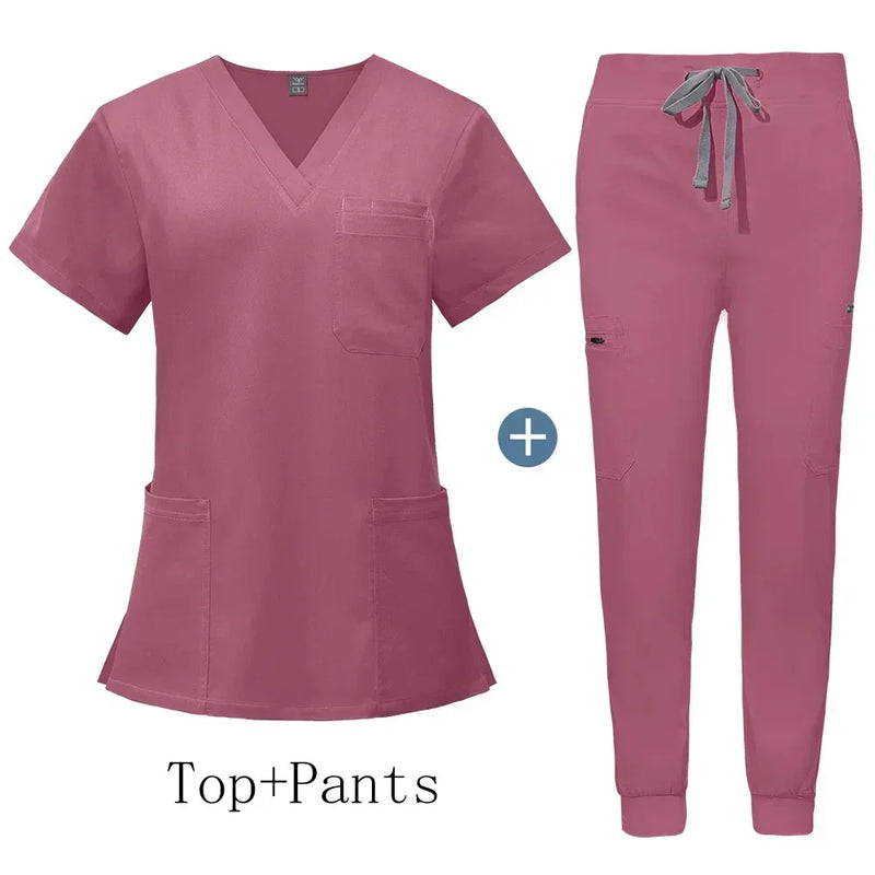 Saviig Men's V-Neck Short Sleeve Scrub Uniform Set for Healthcare Work