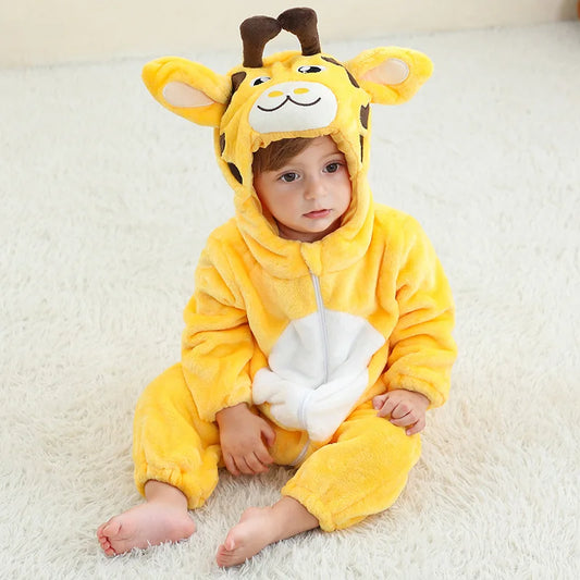 Saviig Giraffe Baby Hooded Jumpsuit: Unisex Yellow Pajamas
