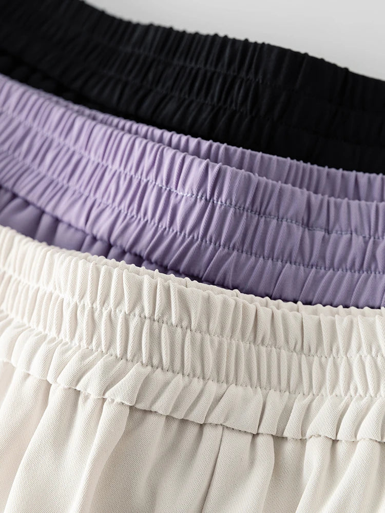 Saviig Coolness Pants: Women's Summer Straight Solid Color Elastic Waist Casual All-match.