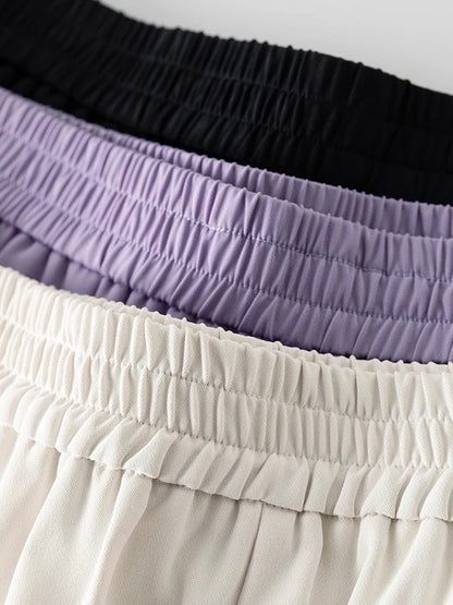 Saviig Coolness Pants: Women's Summer Straight Solid Color Elastic Waist Casual All-match.