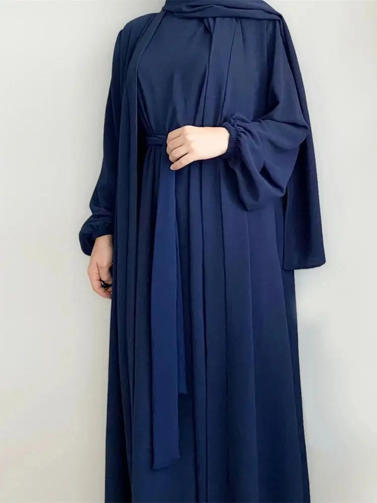 Saviig Ramadan Eid Abaya Kaftan Set with Hijab Dress & Kimono - Women's Muslim Ensemble