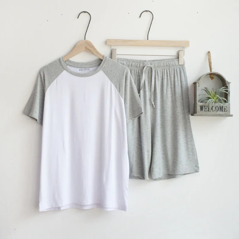 Saviig Men's Summer Pajama Set: Thin Short Sleeve Shorts, Versatile for Sports and Home