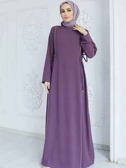 Saviig Diamond Abaya Caftan Elegant Long Sleeve Party Dress