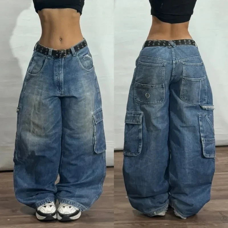 Saviig Black Washed Baggy Jeans: High Waist Wide Leg Pants