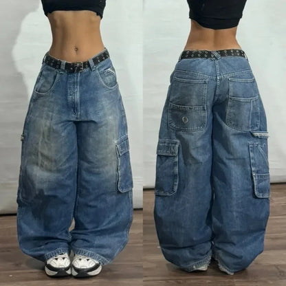 Saviig Embroidered Baggy Hip Hop Jeans High Waist Vintage Harajuku Style