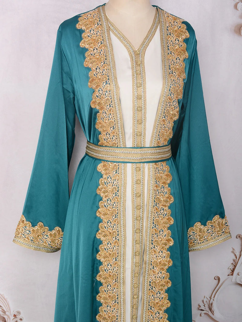 Saviig Moroccan Takchita Kaftan 2-Piece Set for Wedding and Evening Parties