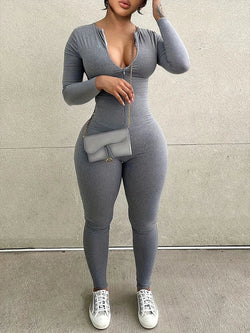 Saviig Autumn Solid Long Sleeve Sports Jumpsuit Women Skinny Fitness Romper