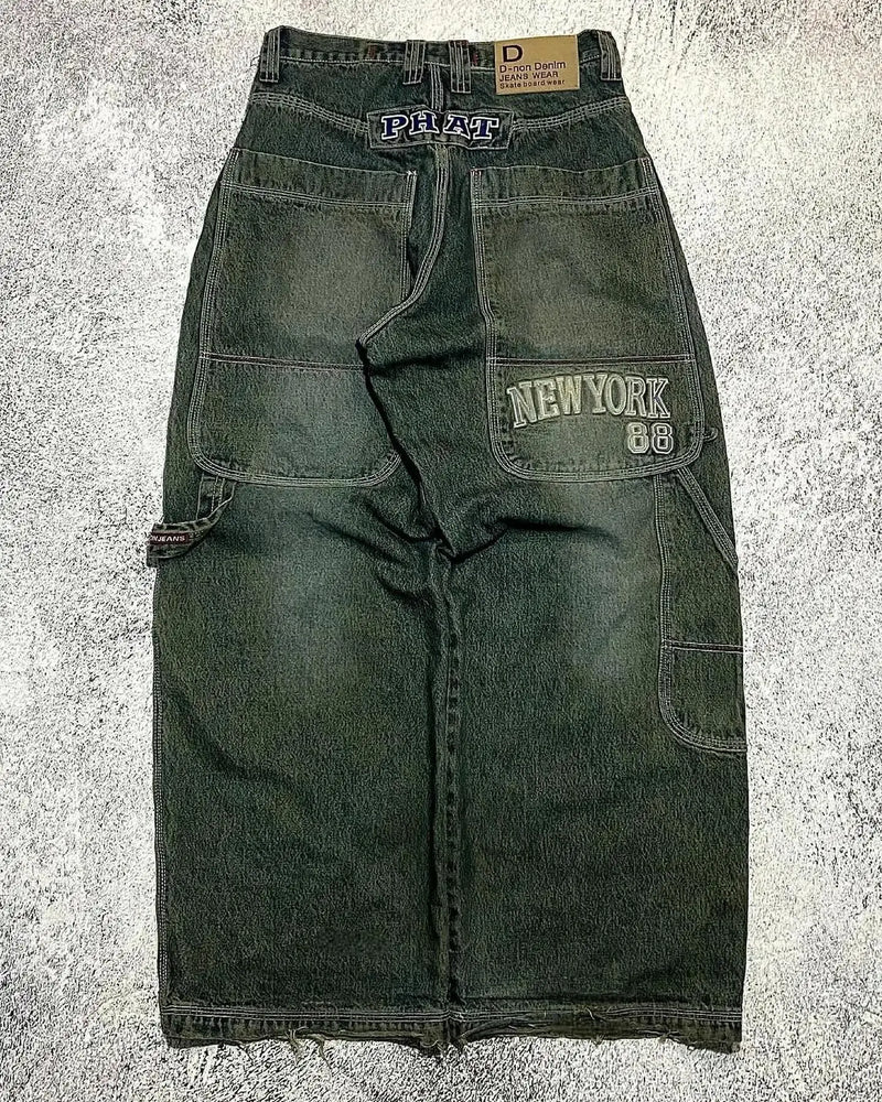 Saviig Vintage Oversized Letter Embroidery High Waist Wide Leg Jeans Harajuku Hip Hop
