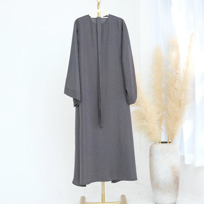 Saviig 3D Jacquard Muslim Abaya Dress for Women, O Neck Wide Sleeves