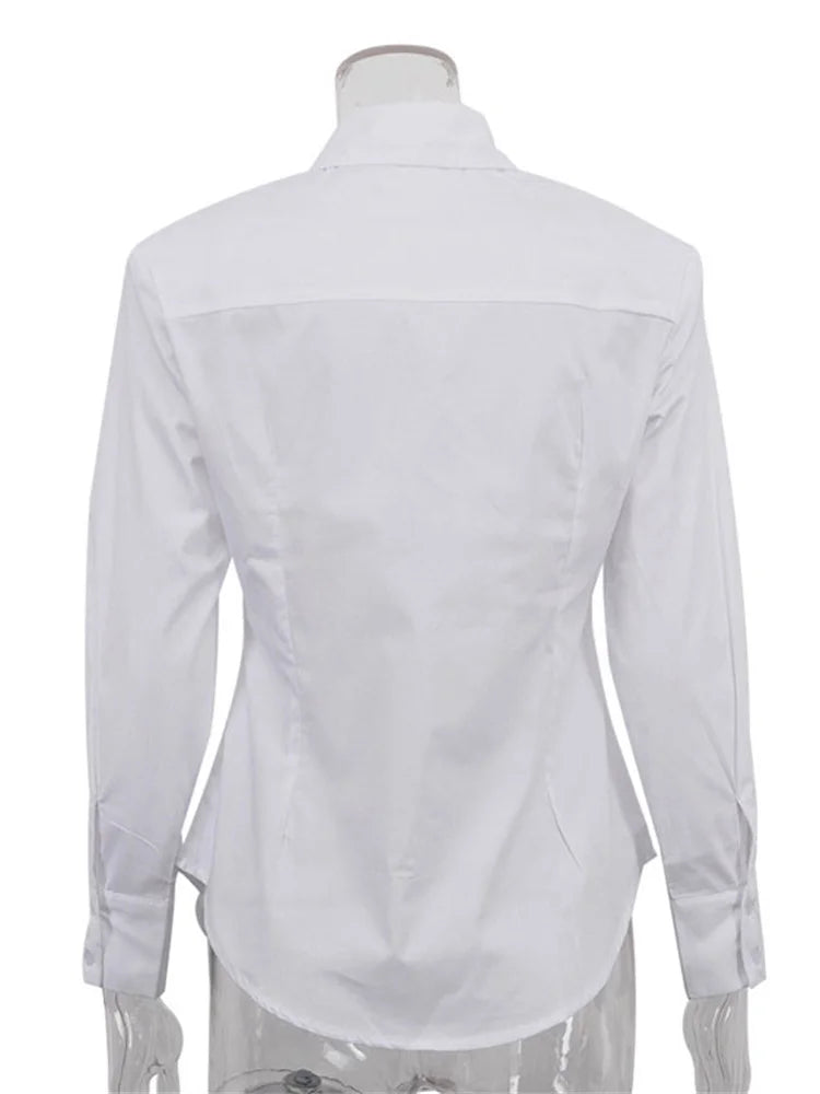 Saviig White Casual Lapel Shirt with Long Sleeve for Women in 2025
