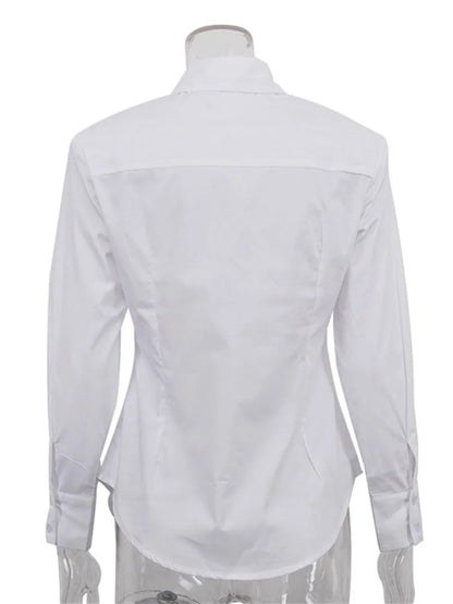 Saviig White Casual Lapel Shirt with Long Sleeve for Women in 2025