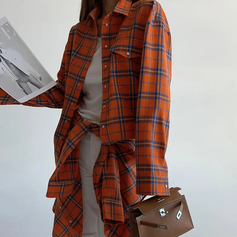 Saviig Plaid Oversized Long Sleeve Women's Shirt